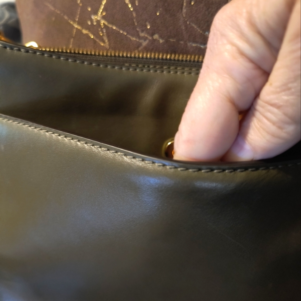 Michael Kors Gloria Leather Crossbody Messenger Bag Olive-Gray - like New - Picture 9 of 15